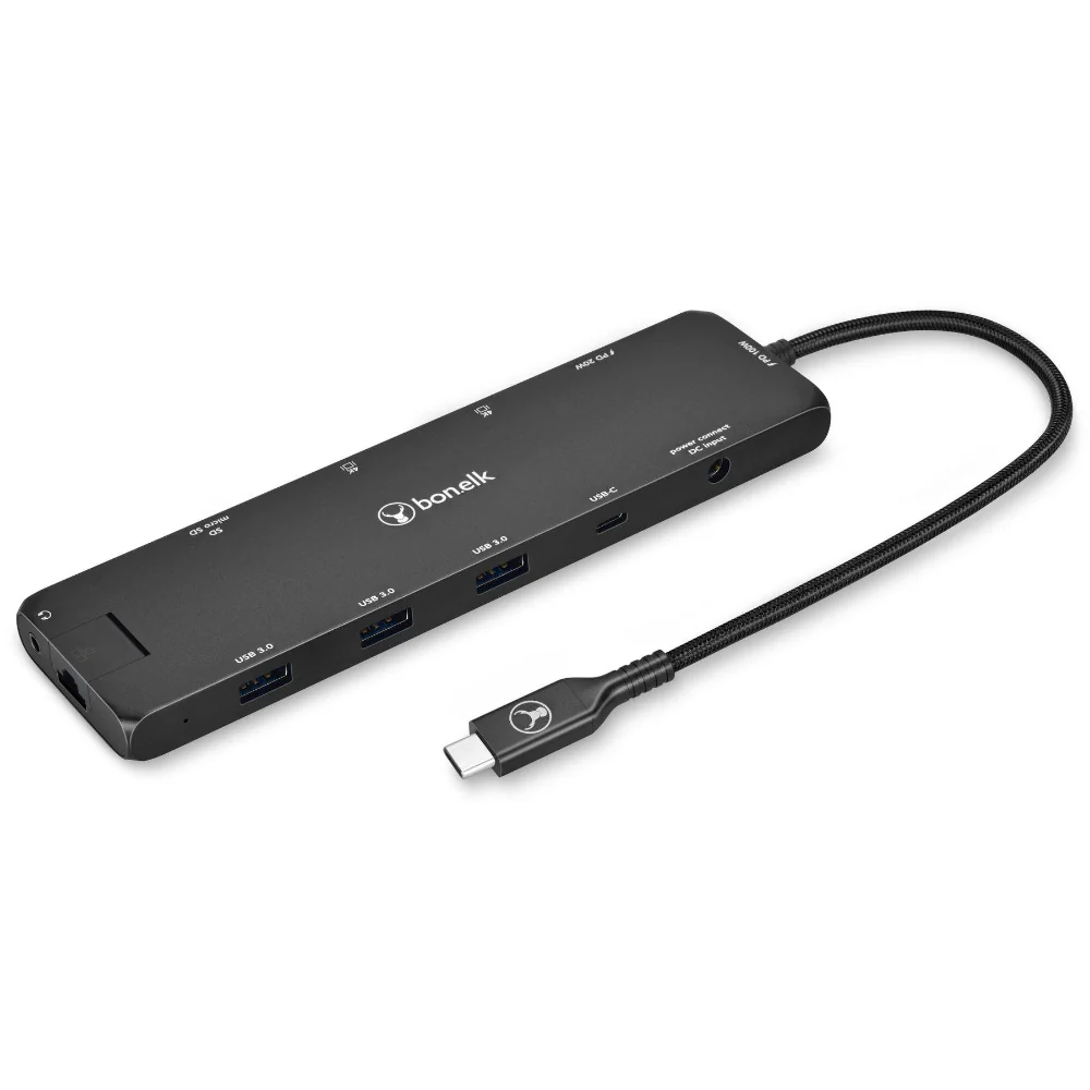 Bonelk Long-Life USB-C to 12-in-1 Multiport Powered Hub - Black - Image 3