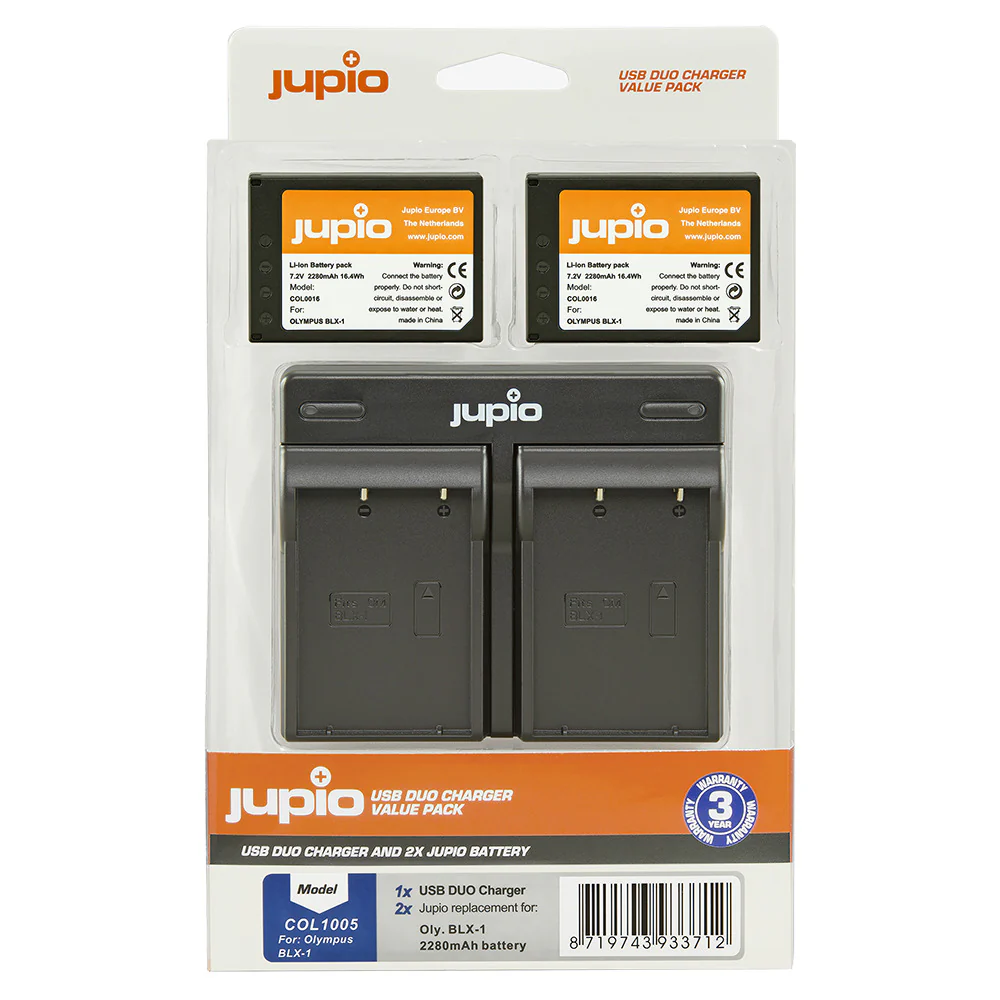 Jupio Kit: 2 x Jupio Olympus BLX-1 Batteries & Dual Charger Kit - Image 2