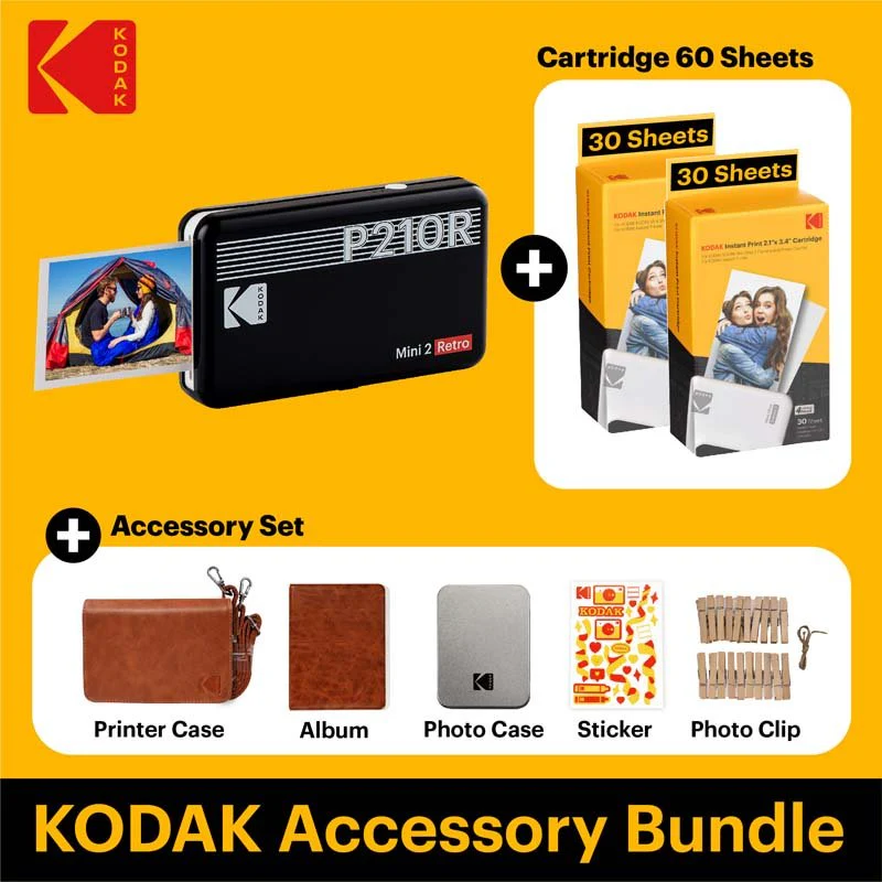 Kodak Instant Camera Mini Shot 2 Retro Cartridge + Accessories Bundle - Yellow - Image 3