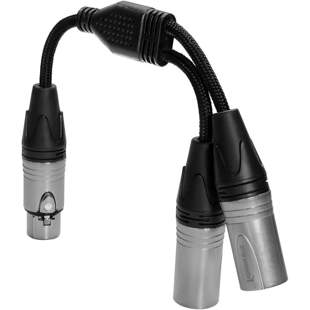 Kondor Blue Dual Male XLR to Female XLR Audio Y Splitter Cable (10", Raven Black) - Image 2