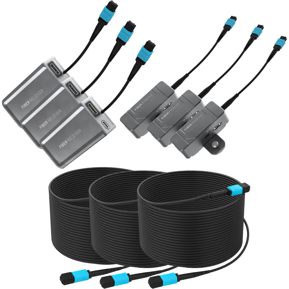 Kondor Blue Fletch Fiber Transmitter & Receiver Modules Kit for HDMI with Fiber Armored Cables OM3 MPO (300 Feet, 3-Pack) - Image 2
