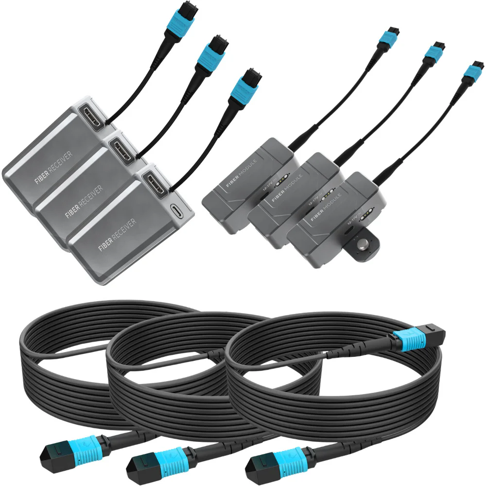 Kondor Blue Fletch Fiber Transmitter & Receiver Modules Kit for HDMI with Fiber Armored Cables OM3 MPO (50 Feet, 3-Pack) - Image 2