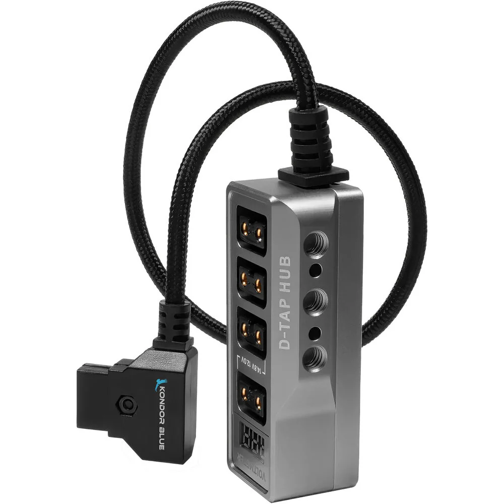 Kondor Blue Male D-Tap to 4-Port Female D-Tap Splitter Hub with Voltmeter (16") - Image 2