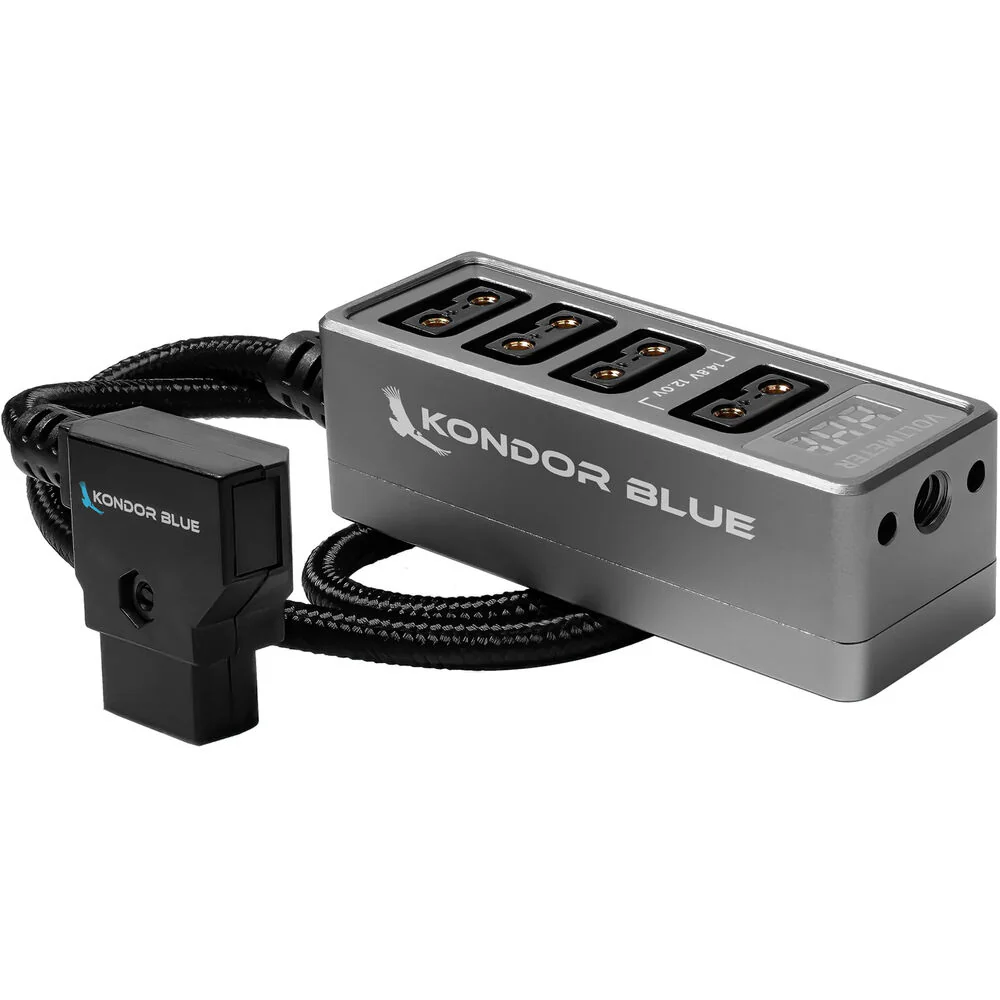 Kondor Blue Male D-Tap to 4-Port Female D-Tap Splitter Hub with Voltmeter (16") - Image 3