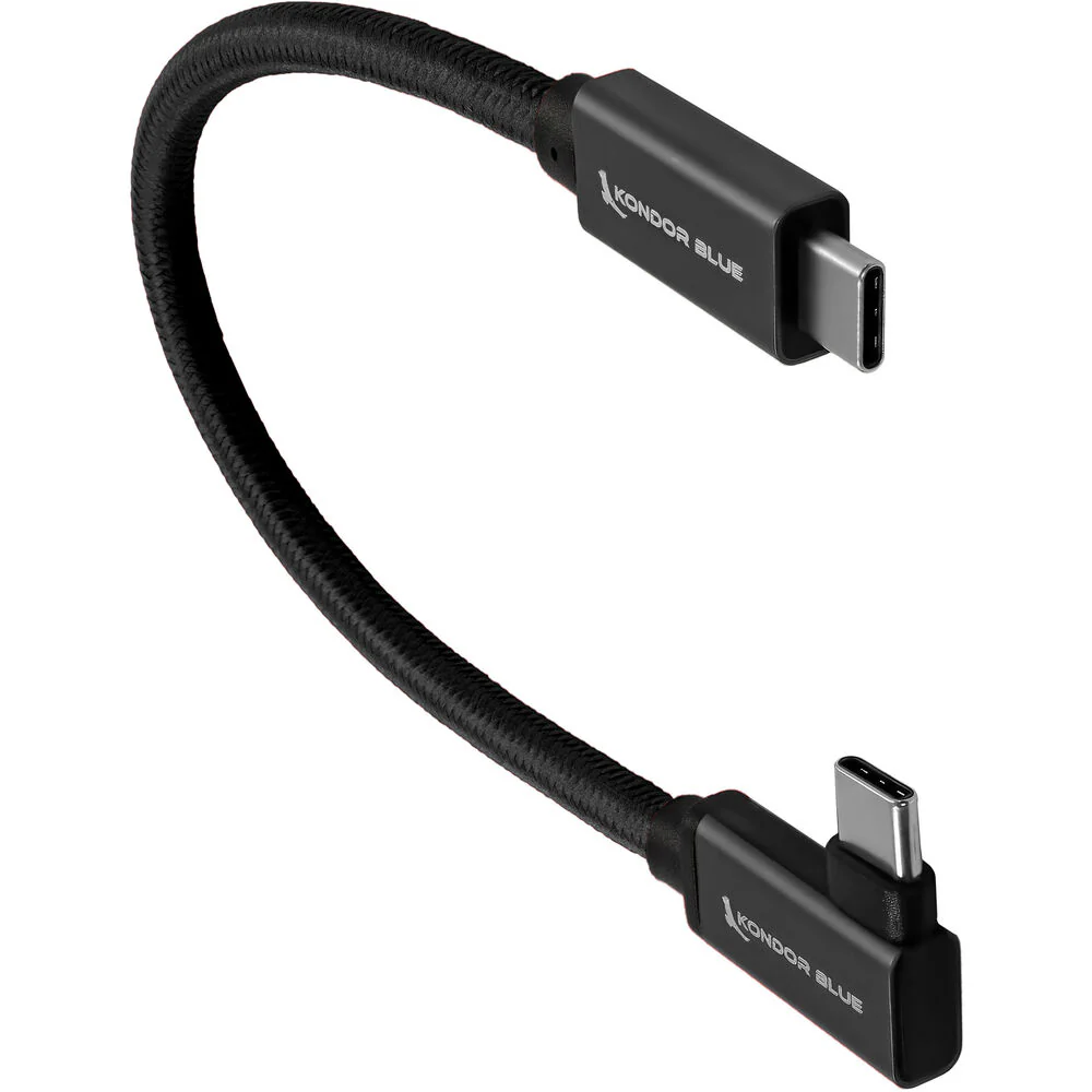 Kondor Blue Right-Angle USB-C 3.1 Gen 2 Cable (8.5", Raven Black) - Image 2