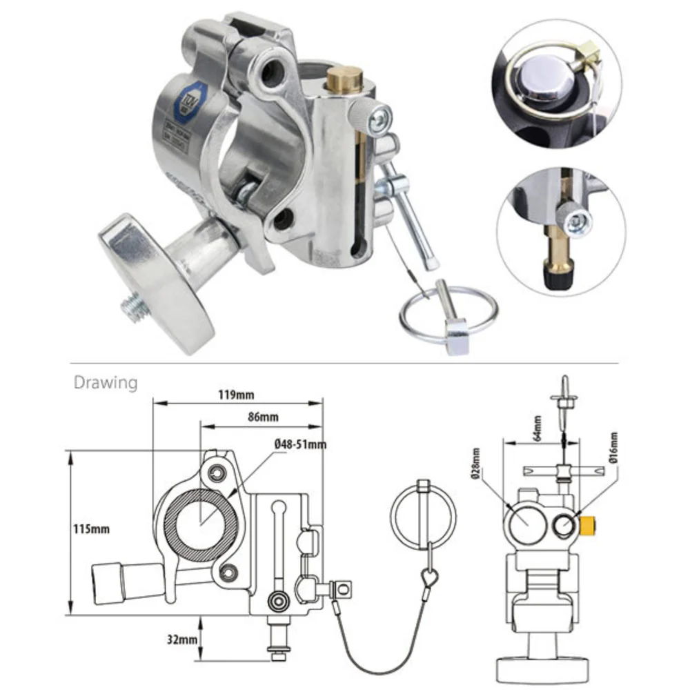 Kupo KCP-844 TV Coupler with 16mm Baby Pin and 28mm Junior Receiver - Polished Finish - Image 2