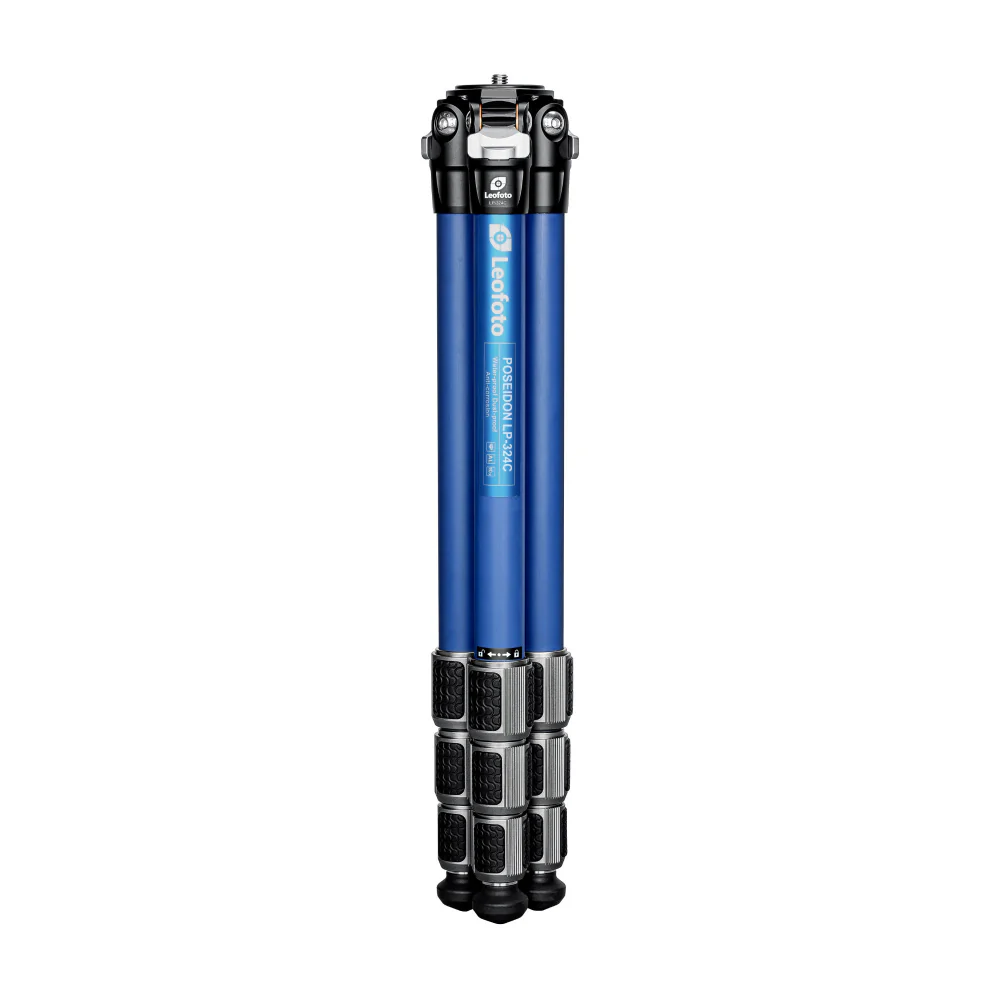 Leofoto LP-324C Poseidon Series 4 Section Water Resistant Carbon Fibre Tripod with Blue LH-40LR Ball Head - Image 5