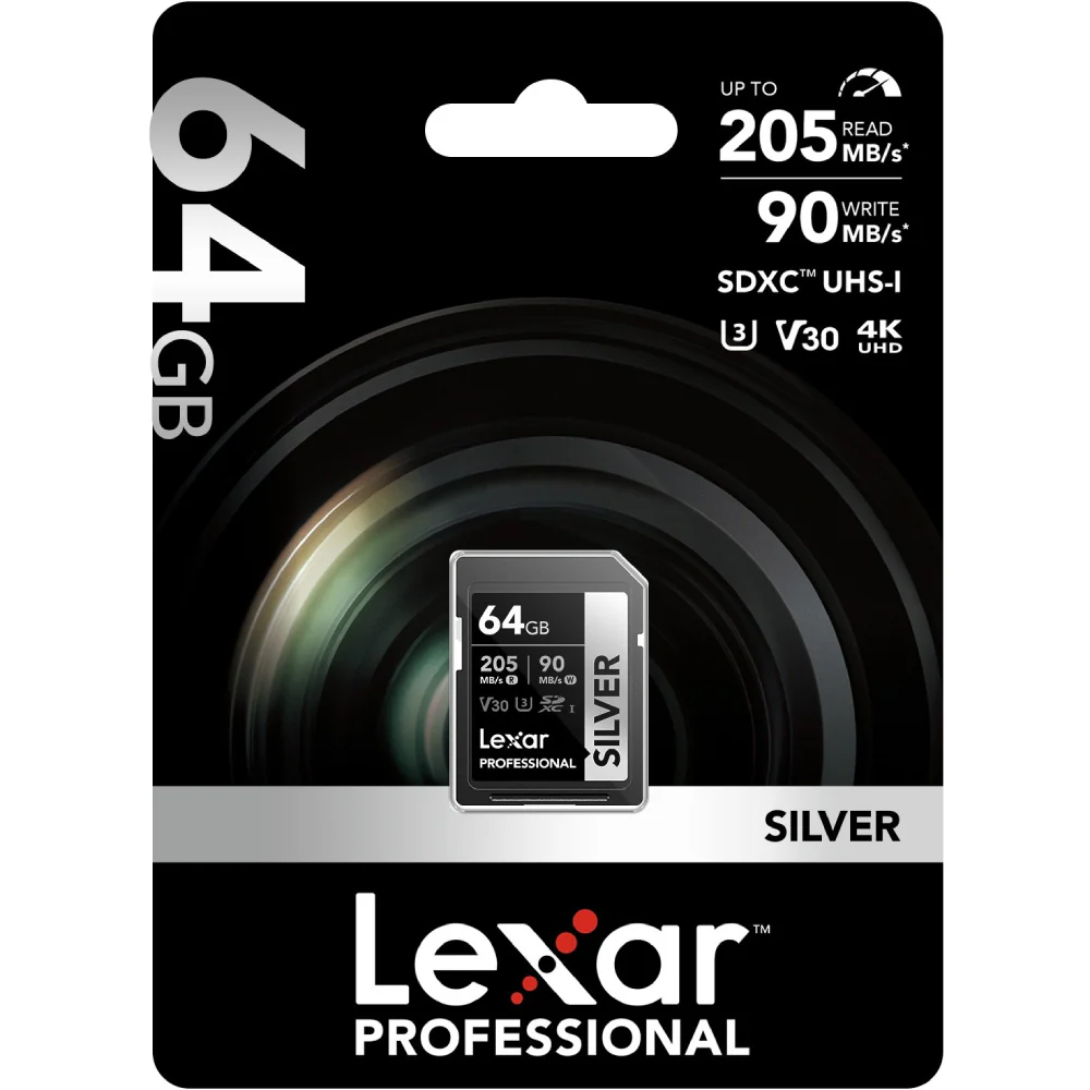 Lexar 64GB Professional Silver SDXC UHS-I 205MB/s Memory Card-V30