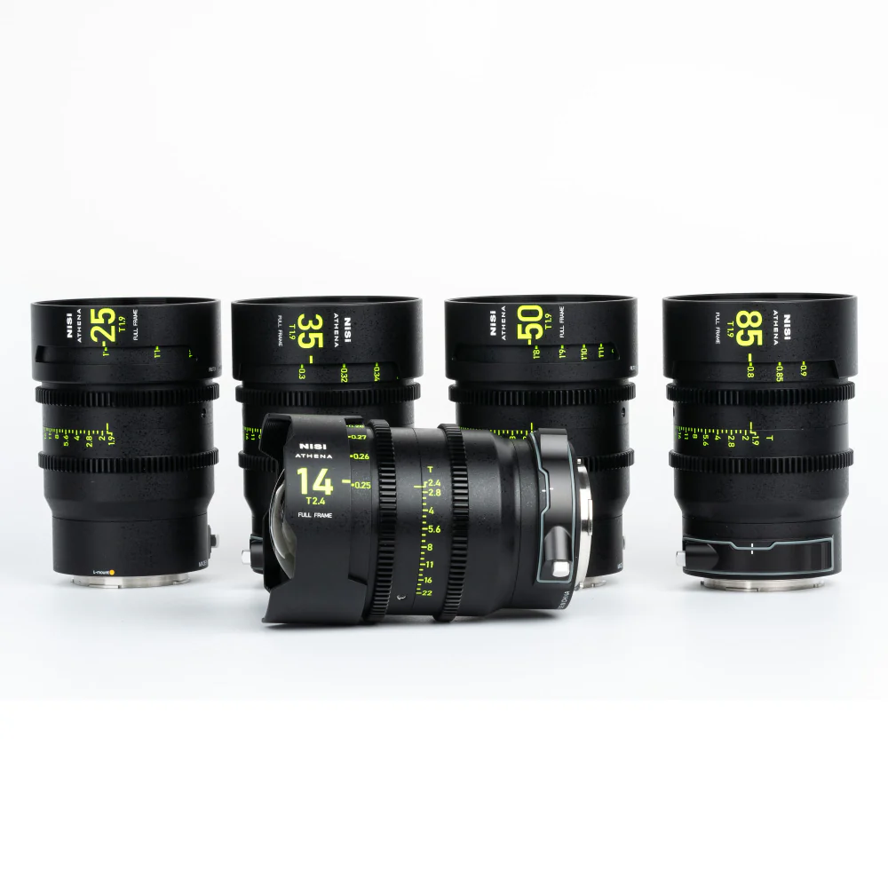 NiSi ATHENA PRIME Full Frame Cinema Lens Kit with 5 Lenses 14mm T2.4, 25mm T1.9, 35mm T1.9, 50mm T1.9, 85mm T1.9 + Hard Case (L Mount)